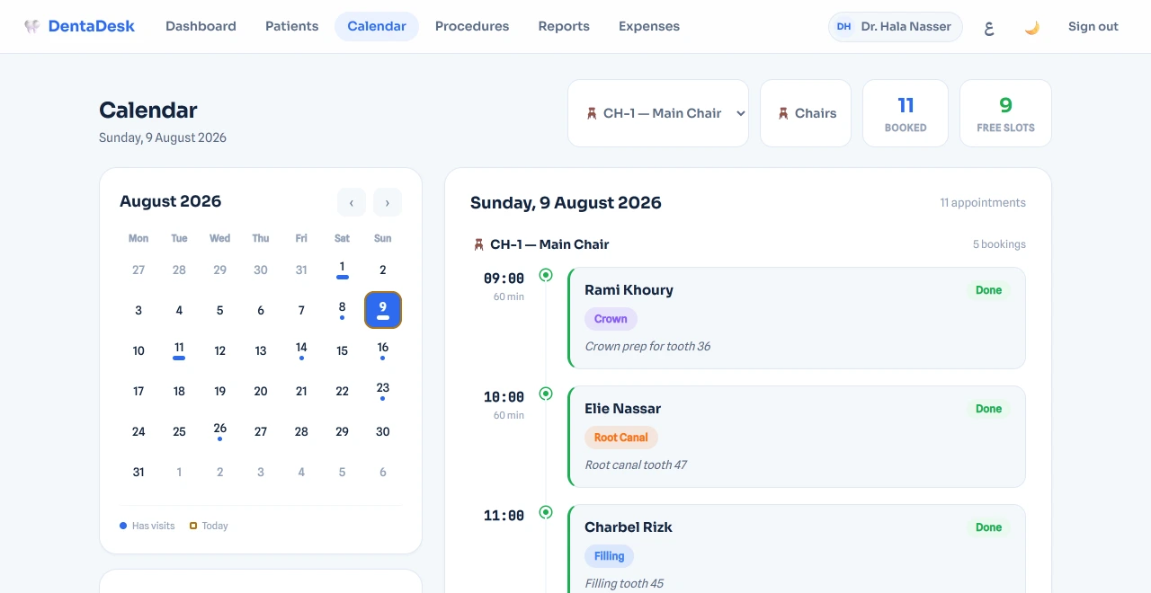 Chair-Based Appointment Calendar